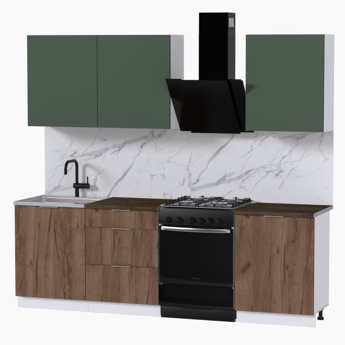 Набор корпусной мебели для кухни " Микс Топ-4" дымчато зеленый/ дуб крафт табачный/дуб флагстаф темный