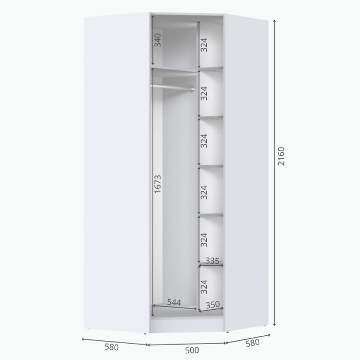 Шкаф для одежды МР-10 (580,1 зеркало ) белый премиум