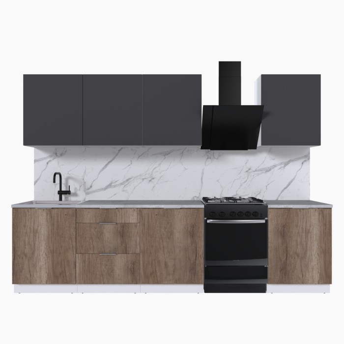 Набор корпусной мебели для кухни " Микс Топ-8" графит серый/дуб каньон/мрамор лацио белый