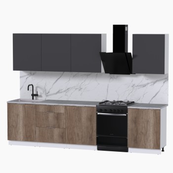 Набор корпусной мебели для кухни " Микс Топ-8" графит серый/дуб каньон/мрамор лацио белый
