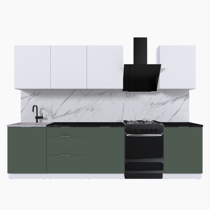 Набор корпусной мебели для кухни " Микс Топ-8" белый премиум/дымчато зеленый/тунис