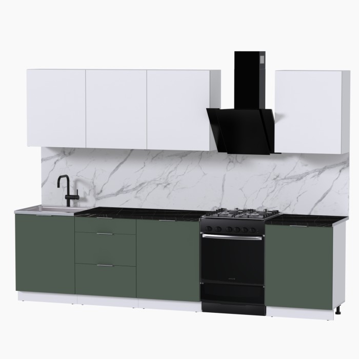 Набор корпусной мебели для кухни " Микс Топ-8" белый премиум/дымчато зеленый/тунис
