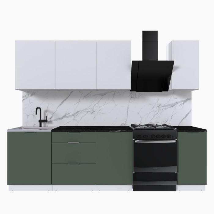 Набор корпусной мебели для кухни " Микс Топ-6" белый премиум/дымчато зеленый/тунис