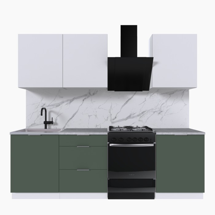 Набор корпусной мебели для кухни " Микс Топ-4" белый премиум/дымчато зеленый/мрамор лацио белый