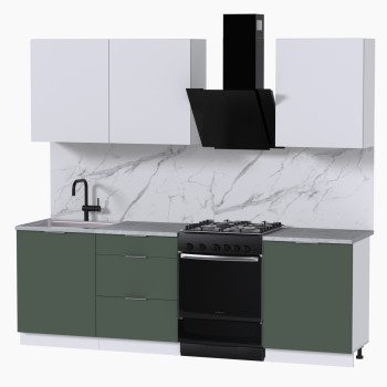 Набор корпусной мебели для кухни " Микс Топ-4" белый премиум/дымчато зеленый/мрамор лацио белый