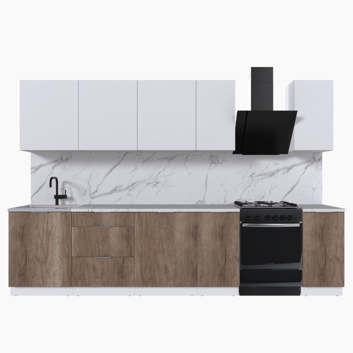 Набор корпусной мебели для кухни " Микс Топ-9" белый премиум/дуб каньон/мрамор марквина