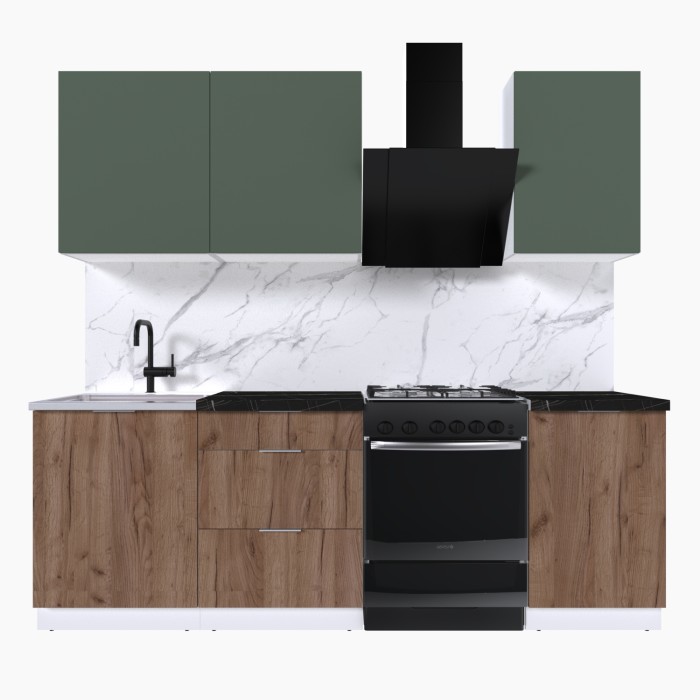 Набор корпусной мебели для кухни " Микс Топ-3" дымчато зеленый/ дуб крафт табачный/тунис