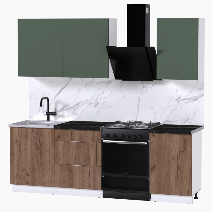 Набор корпусной мебели для кухни " Микс Топ-3" дымчато зеленый/ дуб крафт табачный/тунис