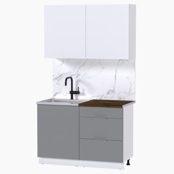 Набор корпусной мебели для кухни " Микс Топ-1" белый премиум/шиншилла серая/дуб флагстаф темный