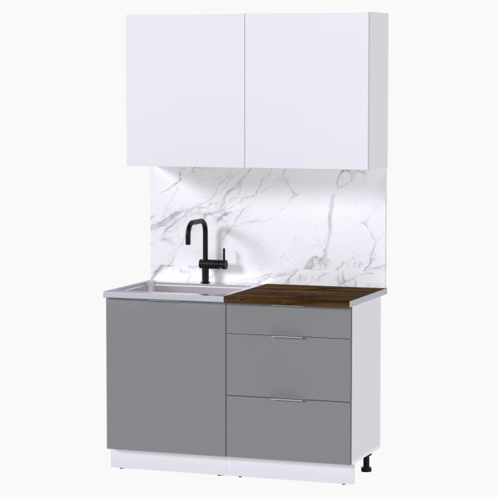 Набор корпусной мебели для кухни " Микс Топ-1" белый премиум/шиншилла серая/дуб флагстаф темный