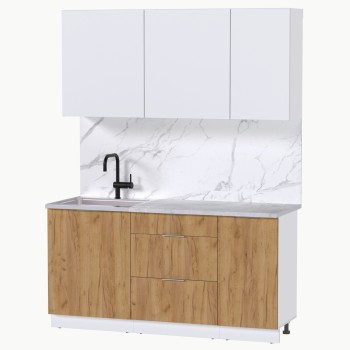 Набор корпусной мебели для кухни " Микс Топ-2" белый премиум/дуб крафт золотой/мрамор лацио белый