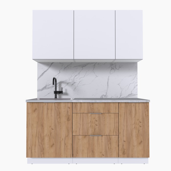 Набор корпусной мебели для кухни " Микс Топ-2" белый премиум/дуб крафт золотой/мрамор лацио белый