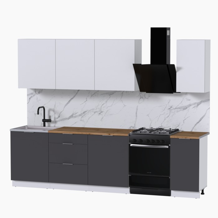 Набор корпусной мебели для кухни " Микс Топ-7" белый премиум/ графит серый/дуб вотан