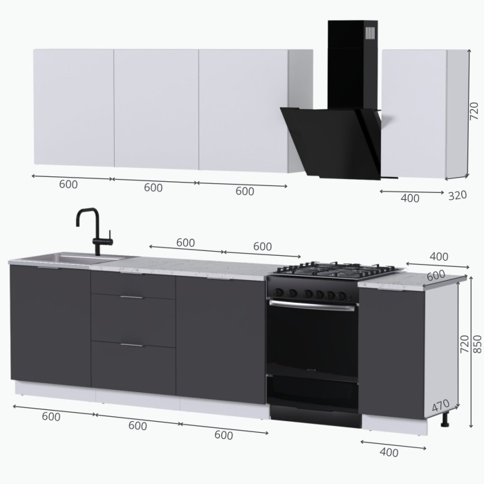 Набор корпусной мебели для кухни " Микс Топ-7" дымчато зеленый/ дуб каньон/тунис