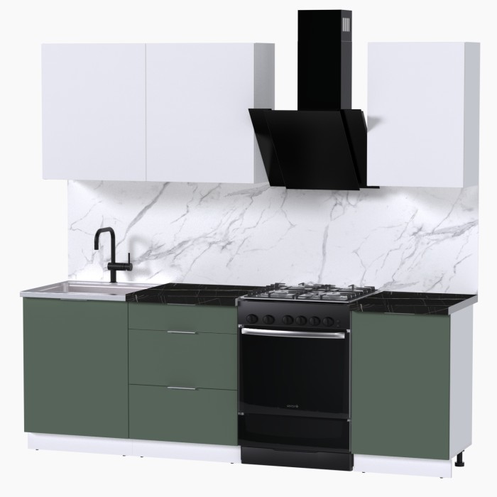 Набор корпусной мебели для кухни " Микс Топ-3" белый премиум/дымчато зеленый/тунис