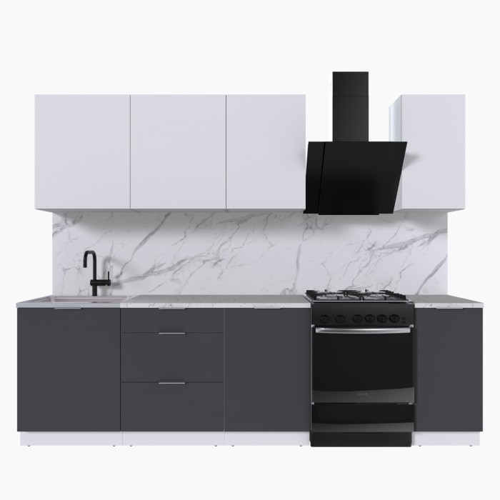 Набор корпусной мебели для кухни " Микс Топ-6" белый премиум/ графит серый/мрамор марквина