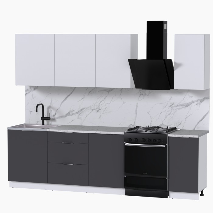 Набор корпусной мебели для кухни " Микс Топ-6" белый премиум/ графит серый/мрамор марквина