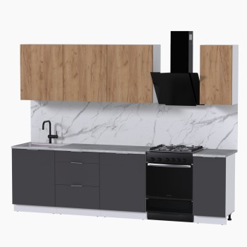 Набор корпусной мебели для кухни " Микс Топ-7" дуб крафт золотой/графит серый/мрамор лацио белый