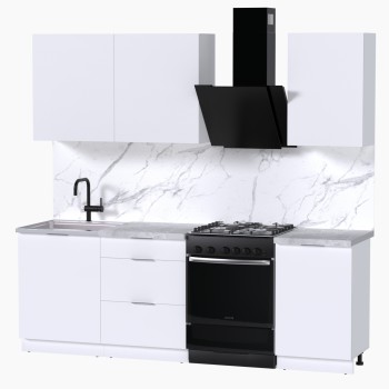 Набор корпусной мебели для кухни " Микс Топ-3" белый премиум/мрамор лацио белый