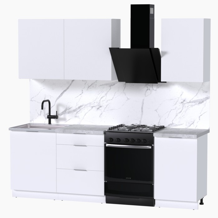 Набор корпусной мебели для кухни " Микс Топ-3" белый премиум/мрамор лацио белый