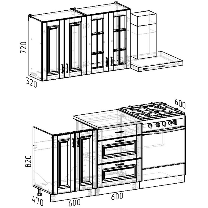 Набор корпусной мебели для кухни " Бостон-1" акация белая /акация графит/мрамор лацио белый